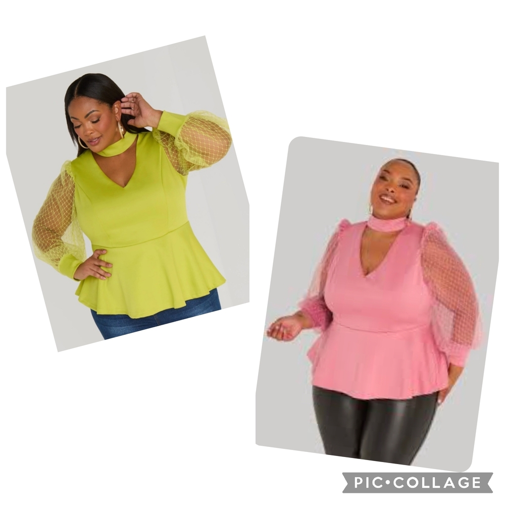 Ashley Stewart Mesh Paneled Cutout Peplum Top Size 30/32